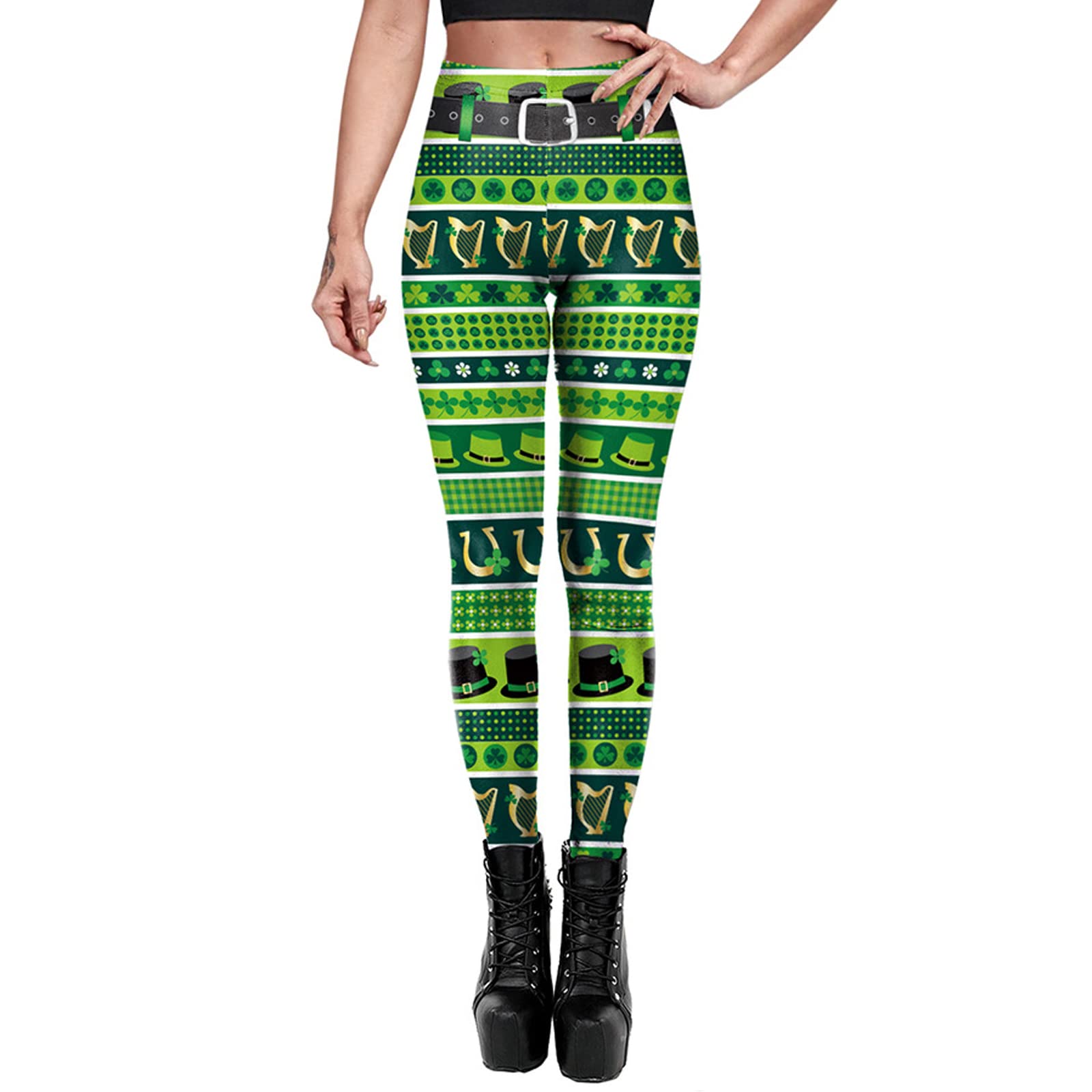 Huppeiiywomens Saint Patrick Leggings Shamrock High Waist Funny