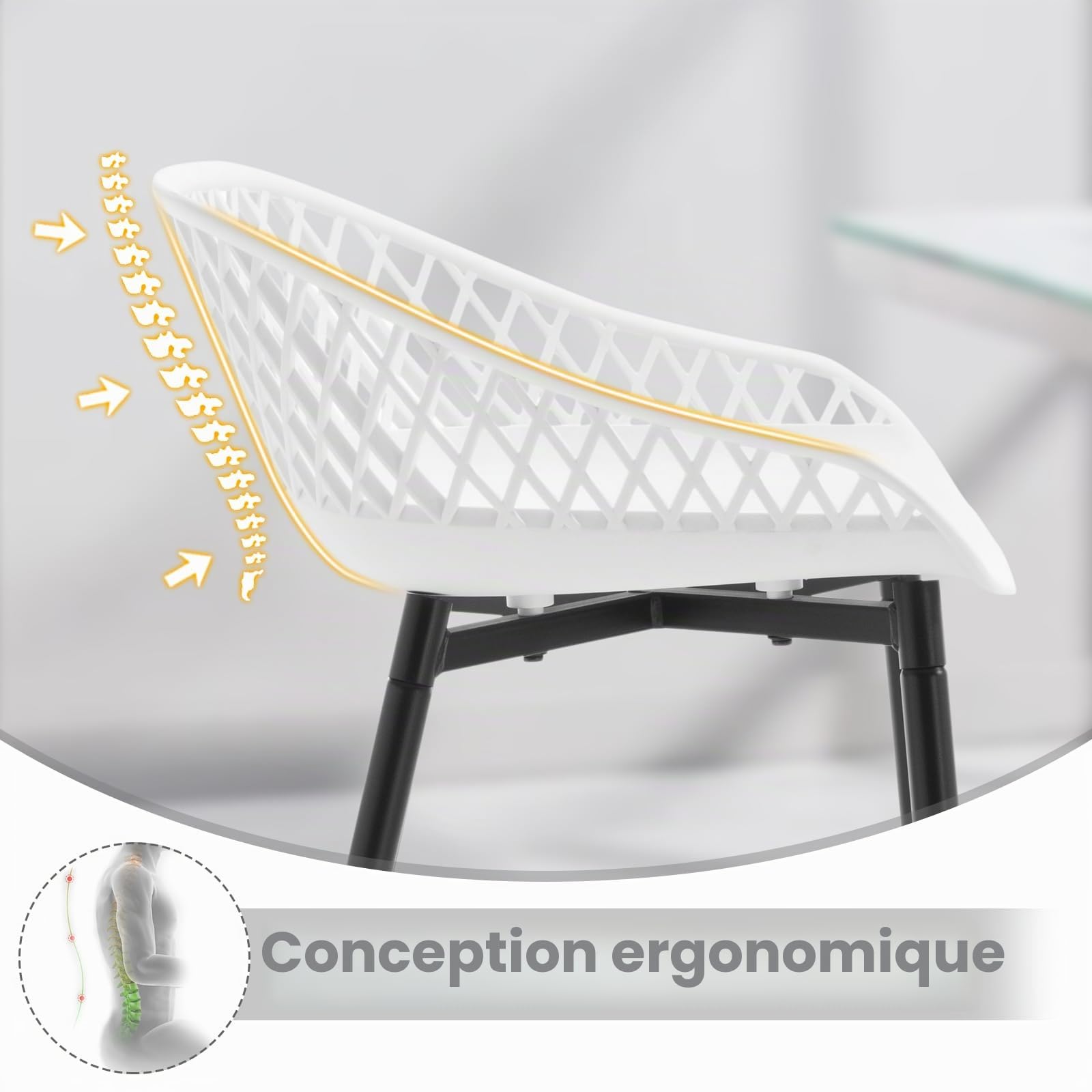 WOLTU Tabouret de Bar Lot de 4, avec Dossier, Siège Plastique Blanc