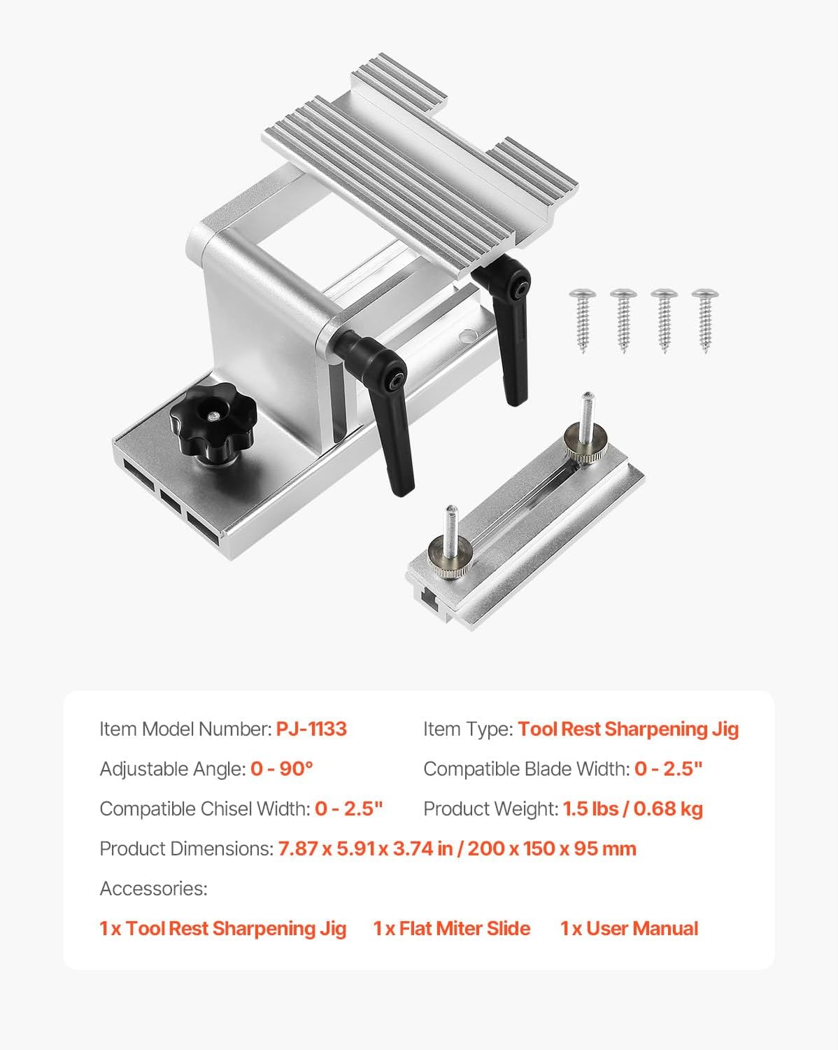 Happybuy Sharpening Tool Rest Jig, Adjustable Replacement Tool Rest for 6" or 8" Bench Grinder – Includes Flat Miter Slide for 0-2.5 inch Wide Blades and Chisels