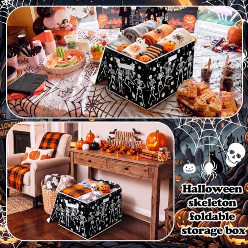 Briwooody Halloween Storage Bin with Lid and Carrying Handle Halloween Skull Foldable Storage Box Large Gothic Black Skeleton Decorative Collapsible Container Basket for Closet Home Bedroom Gift - Image 6