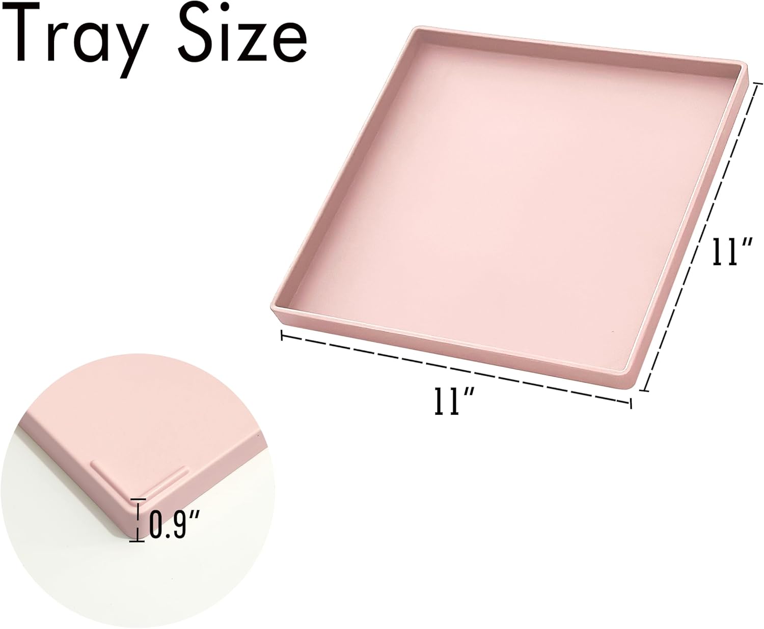 Pink Square Tray - 11 Inch Decorative Organizer Tray for Vanity, Bathroom Countertop, Coffee Table & Ottoman | Multi-Purpose Serving, Makeup, Jewelry, & Catch-All Tray for Home Decor