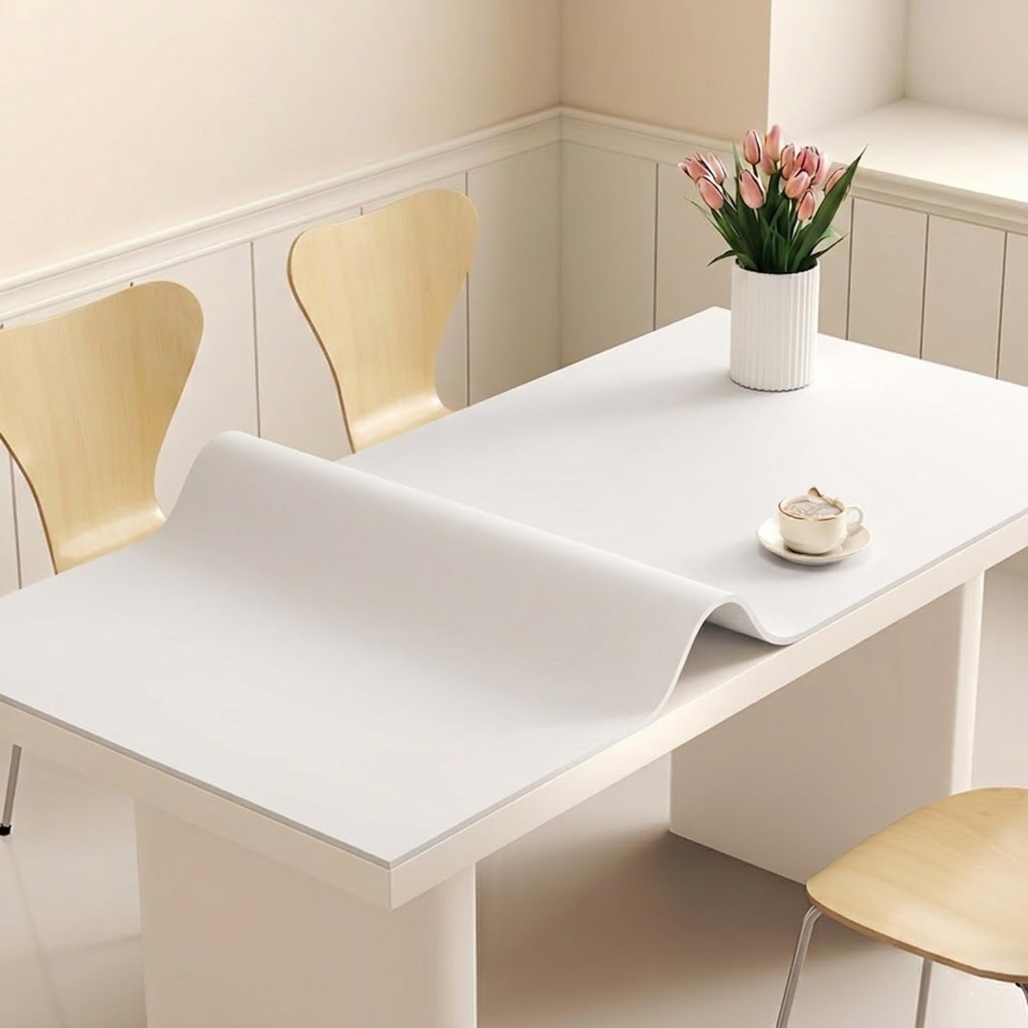 Thick Silicone Table Protector Waterproof Wipe Clean Desk Mat Heat Resistant Kitchen Worktop Cover Non Slip Pad For Dining Crafts Customisable Size(White,60x140cm)
