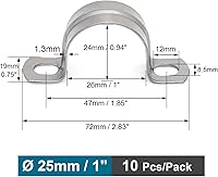 Vista 2 de Abrazaderas de Conducto SS304 de 1 Pulgada, Soporte de Tubería de 2 Agujeros Abrazadera en U para Cable/Tubería de Agua/Tubería, Abrazadera
