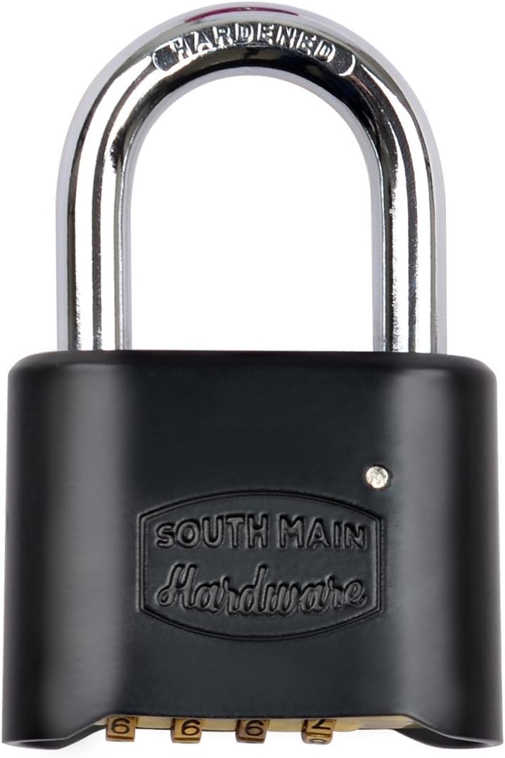 South Main Hardware Resettable Die-Cast Padlock, Black, 1-Pack