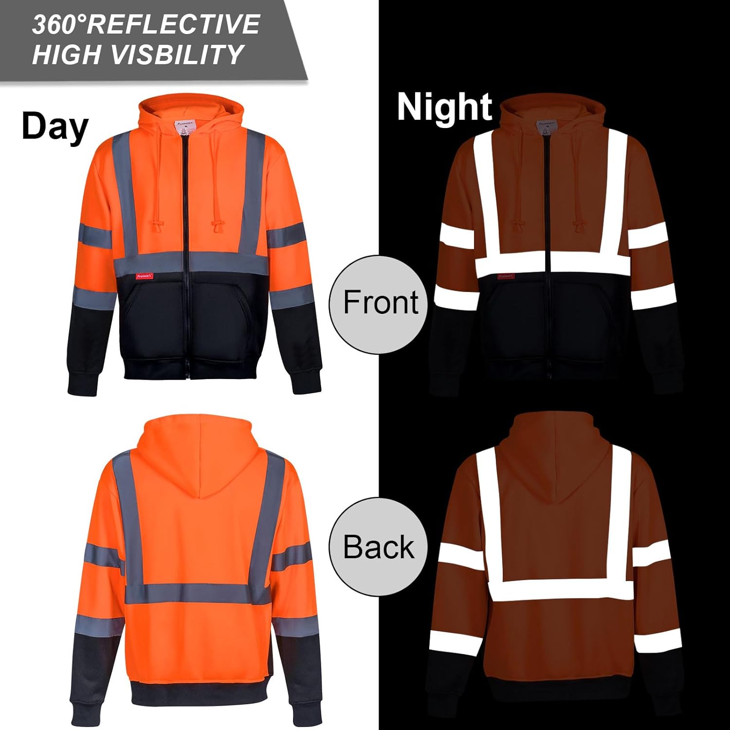 ProtectX Hi Vis Hoodie for Men Women High Visibility Safety Sweatshirt Reflective with Pockets for Construction Work Class 3 - Image 4