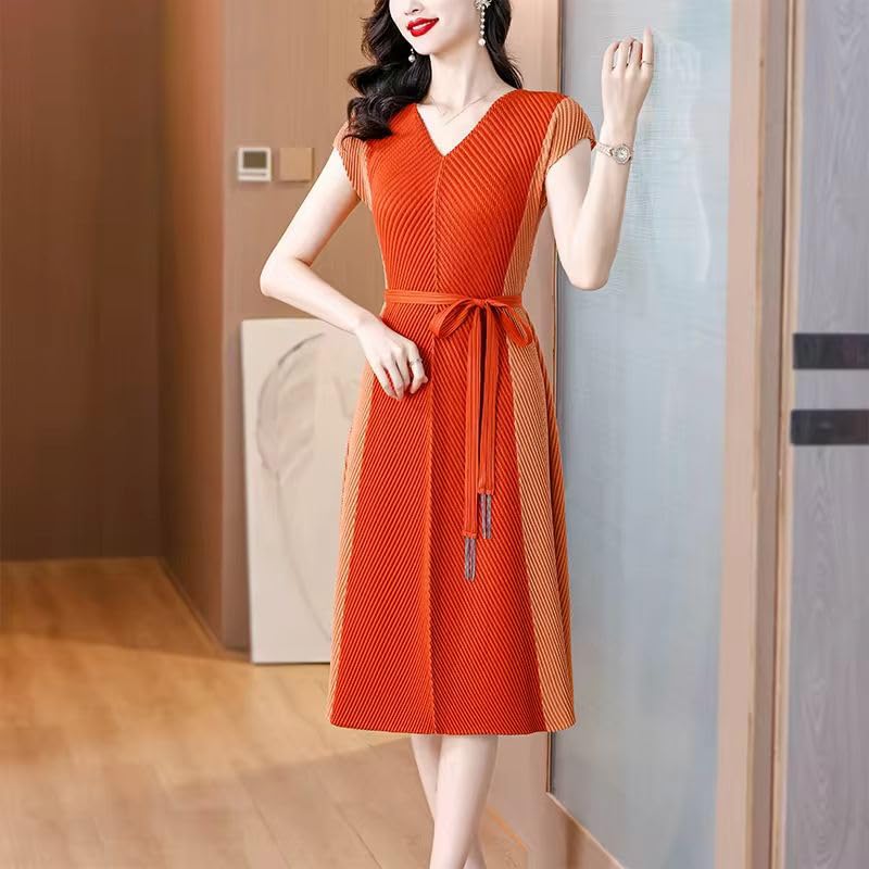 Robe d'été mi-longue manches courtes patchwork femme chic légère - 3