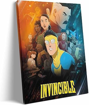 Invincible Hero Canvas Wall Art, Abstract Superhero Portrait Print Poster, Graphic Novel Framed Wall Aesthetic Artwork Painting for Game Room, Bedroom, Office or Fan Decor 8x10inch