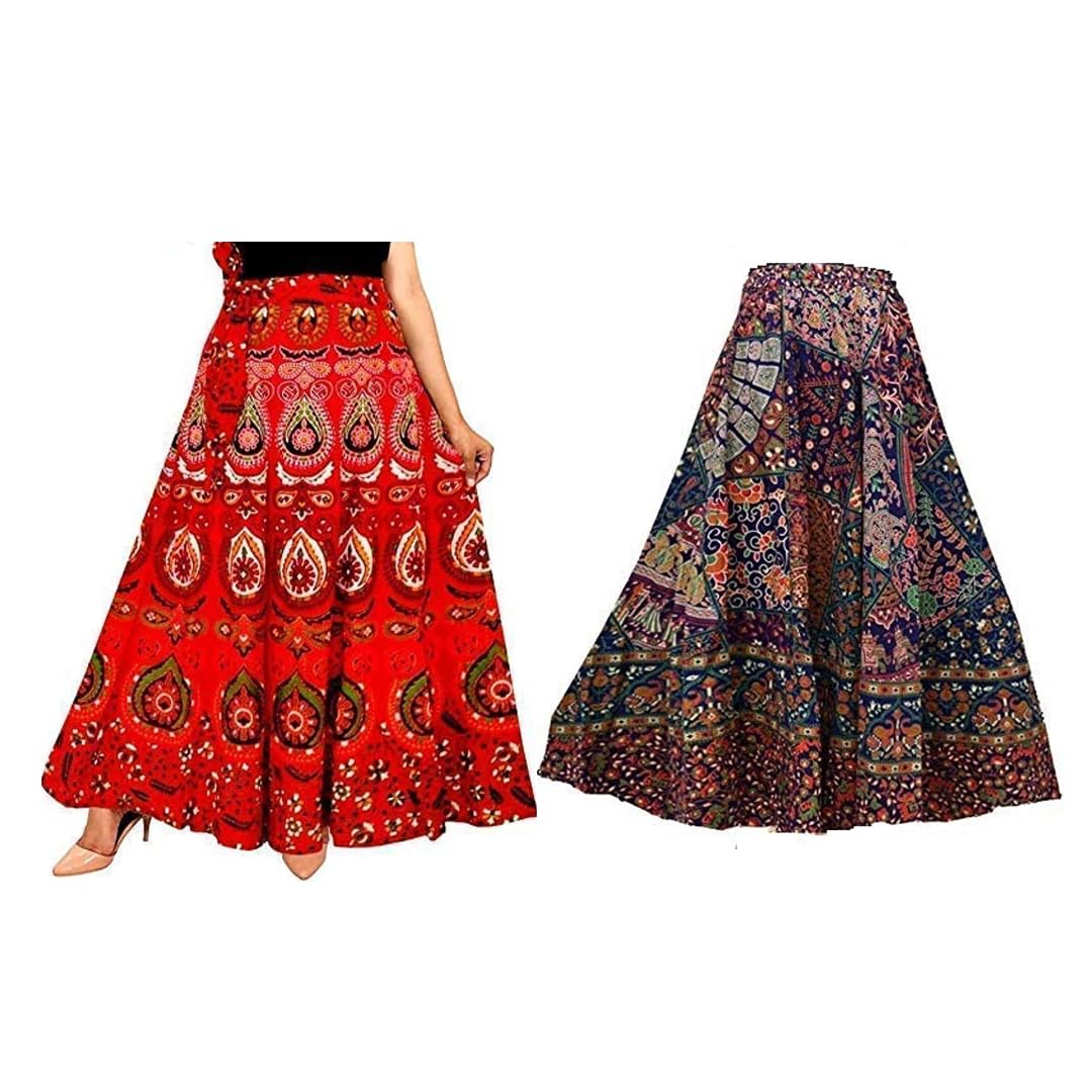 Modern Kart Women's Combo Jaipuri Sanganeri Print, Rajasthani Jaipuri Women Long Mandala Hand Block Fashion Skirt