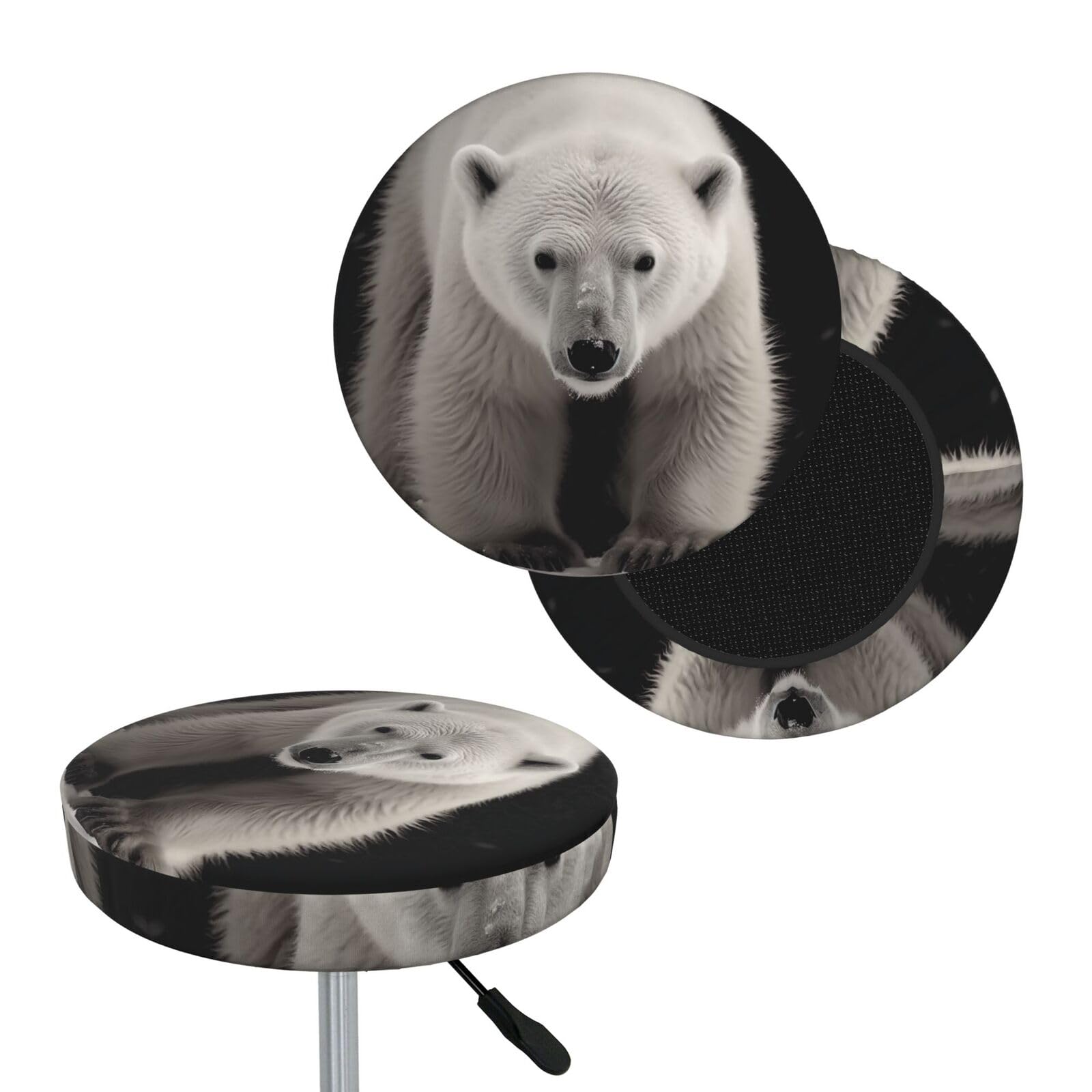 NONHAI Polar Bear Bar Stool Cover Round Elastic Stool Cushion Covers Dustproof Bar Chair Cover Washable Stool Cushion Slipcover Stretch Stool Seat Covers for 12-14 Inch Chair