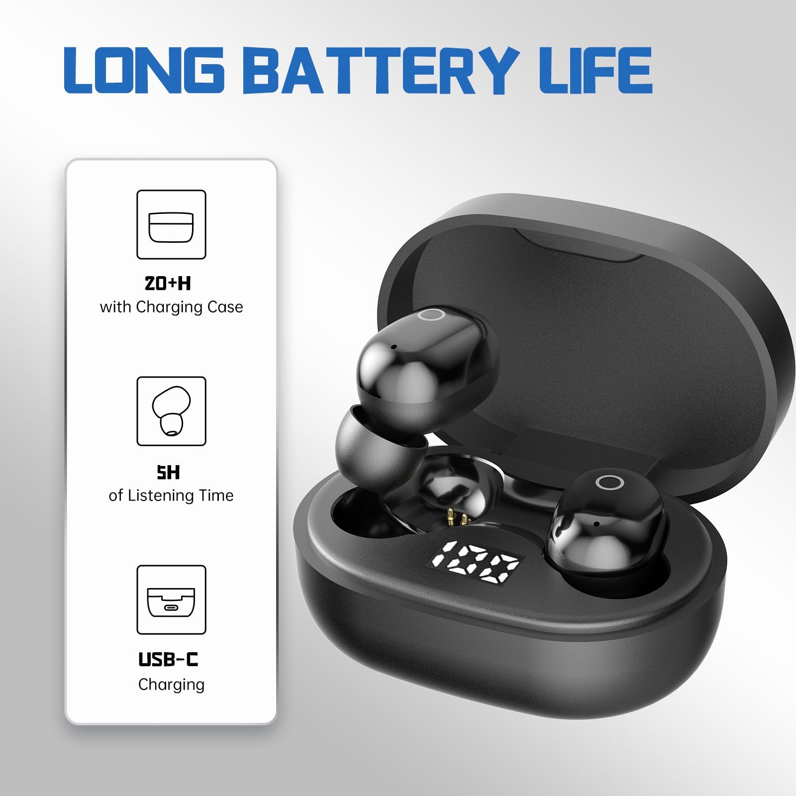 viken Mini Wireless Earbuds Bluetooth 5.3 in Ear Light-Weight Headphones Built-in Microphone, IPX5 Waterproof, Immersive Premium Sound Long Distance Connection Earphones with Charging Case, Black