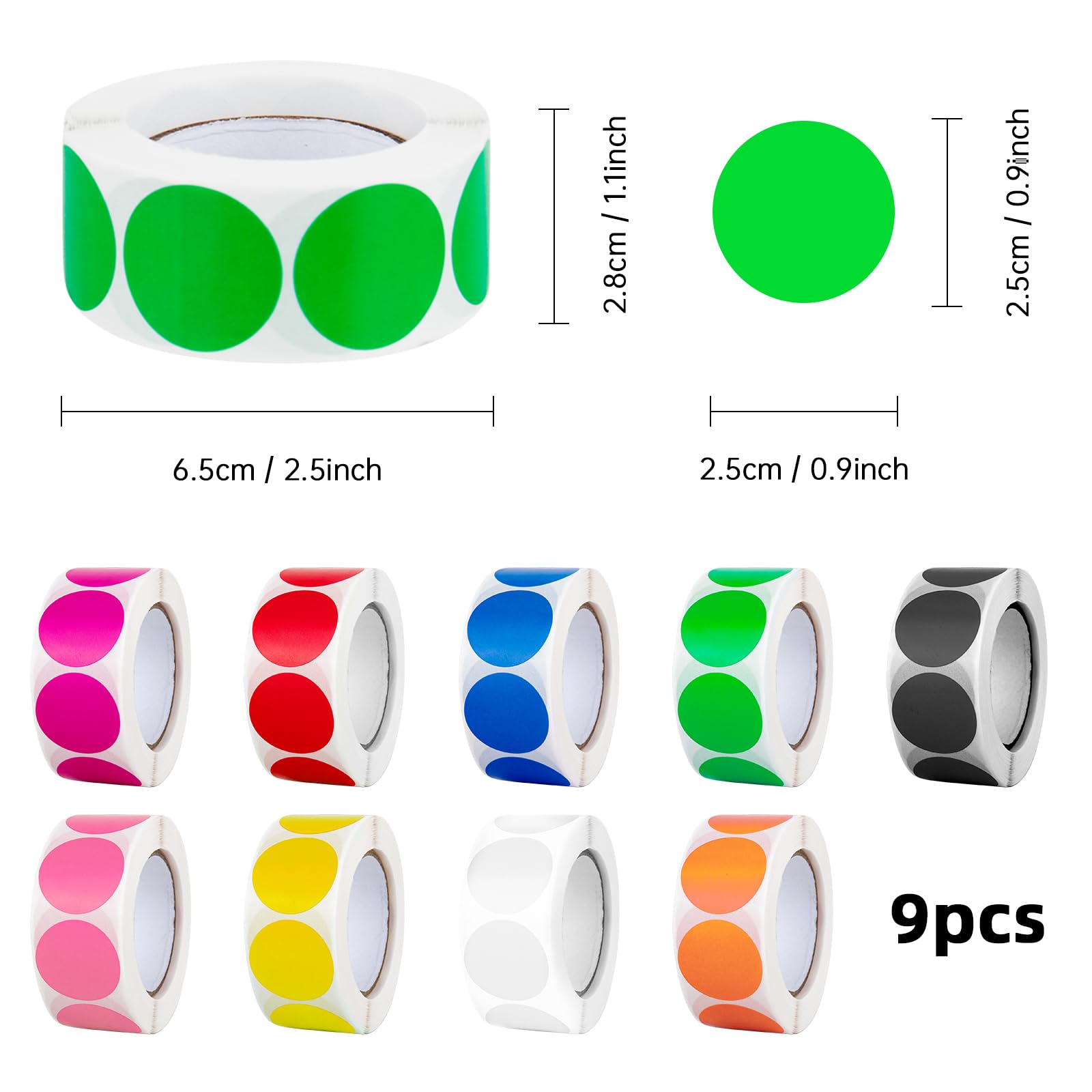 4500 Bollini Adesivi Colorati 25 Mm - 9 Colori Per Scuola, Ufficio E Organizzazione - Foto 9