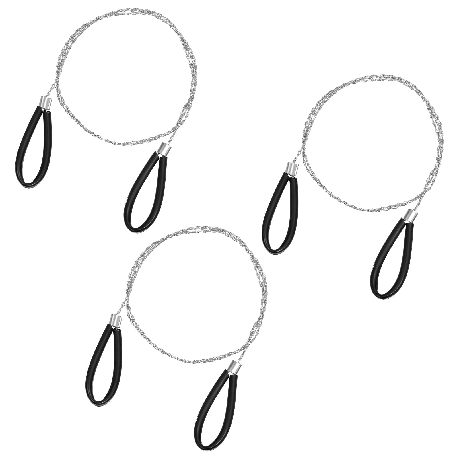 3 PCS Stainless Steel Cable Saw, Hand Pocket Metal Wire Saw PVC Pipe Cable Cutting Tool, Emergency Survival Portable String Coping Rope Saws for Wood Camping Hiking Hunting, Black, 27.6 in