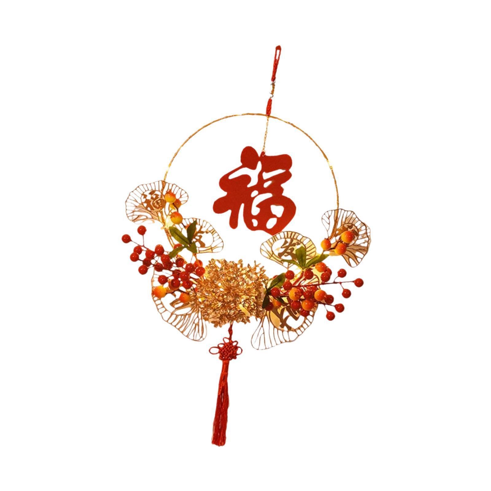 PIXZCSA New Year Wreath Chinese New Year Wreath Front Door Decor Materials Enhancing Festive Atmosphere With Elegance Home Decor Blessing Ornaments Artificial