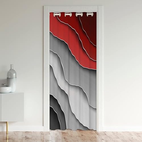 Cortina de puerta con diseño de mármol rojo y gris, moderna cortina estética de mármol para puerta, cortina opaca con bloqueo de calor retro,
