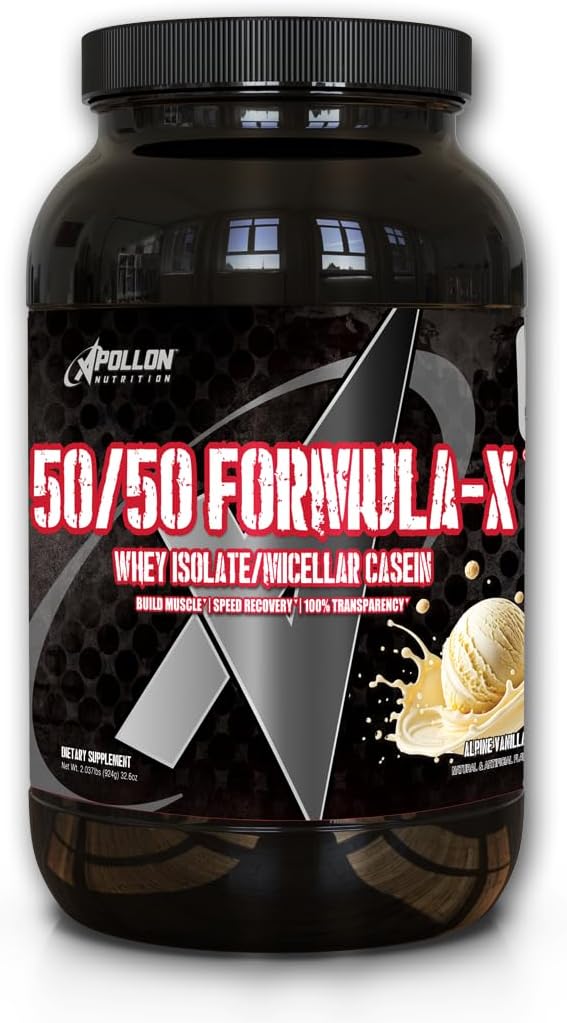 Apollon Nutrition 50/50 Formula-X | Whey Isolate and Casein Protein | 2 lb (Alpine Vanilla)
