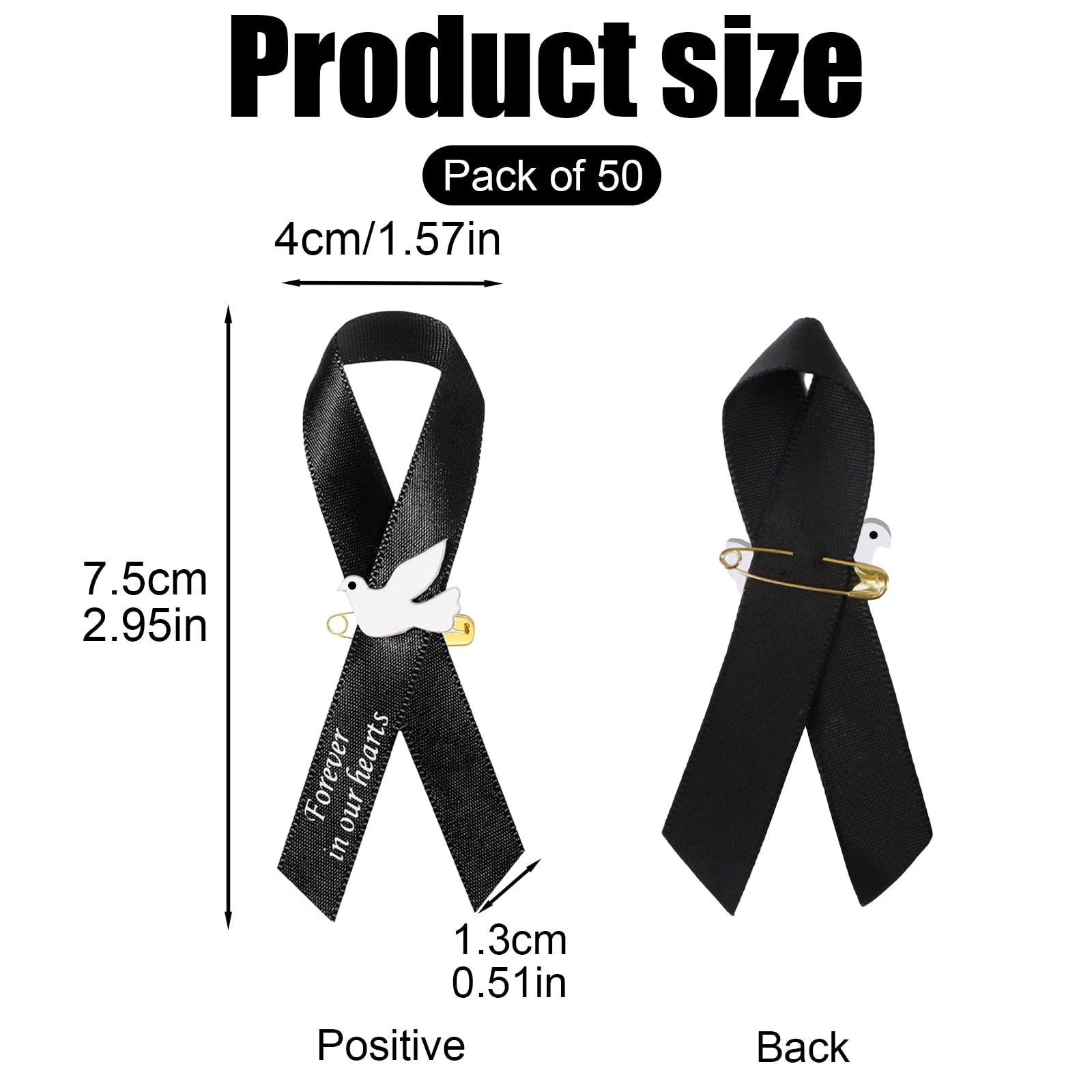 50Pcs Dove Funeral Ribbon Black Memorial - Image 2