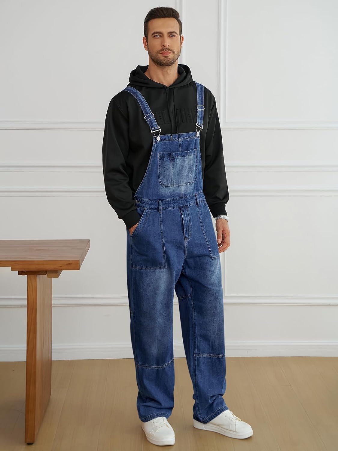 Runcati Men's Denim Bib Overall Jean Loose Fit Hip Hop Jumpsuit image 4