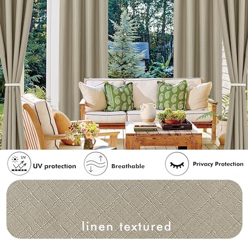 HolidayIdeas Linen Outdoor Curtains for Patio 4 Panels Waterproof Taupe Outside Curtains 110"x108"-Indoor/Outdoor Gazebo Wide Curtains Weatherproof, Privacy for Pergola, Porch, Cabana, Pool by HolidayIdeas - Image 3