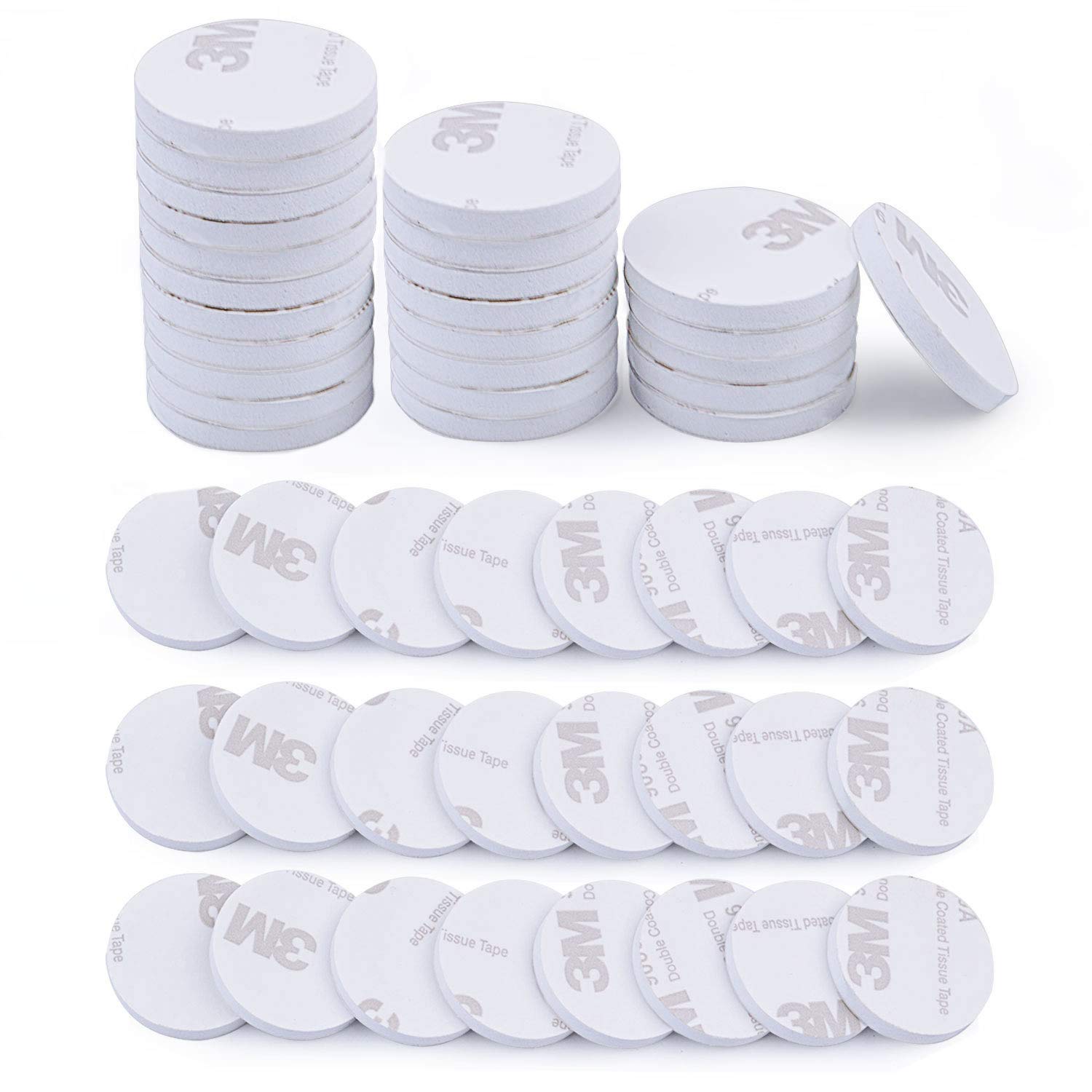 Hendevl 50pcs 25 mm Double Sided Foam Tapes Self-Adhesive Foam Tape White Round Strong Pads Mounting Adhesive Sticky Dots Replacements for Metal Glass
