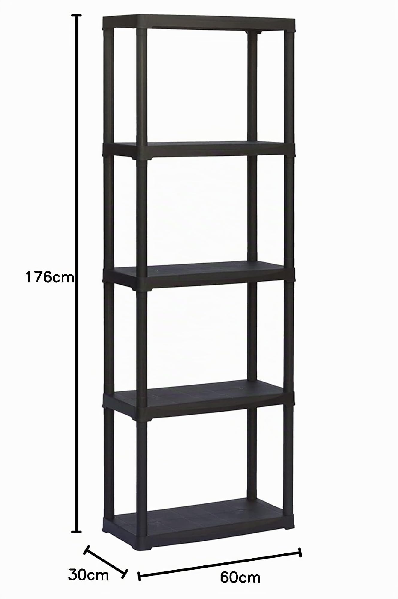 Scaffale in plastica 5 ripiani, mis. 600 L x 300 P x 1760 H mm