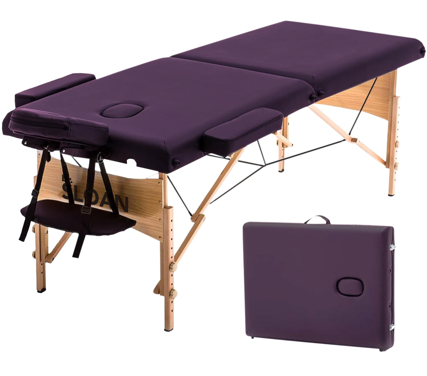 Sloan Camilla de Madera Profesional – Plegable y Portátil – Tapizado Resistente – Altura Ajustable – para Fisioterapia, Masajes y Rehabilitación (Burdeos)