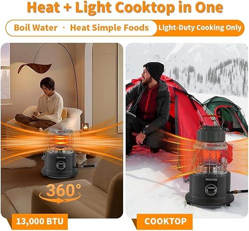 Miniatura 2 de Calentador de propano portátil 2 en 1 para interiores y exteriores y estufa, calentador de tienda de propano de 13000 BTU para campamento, seguridad