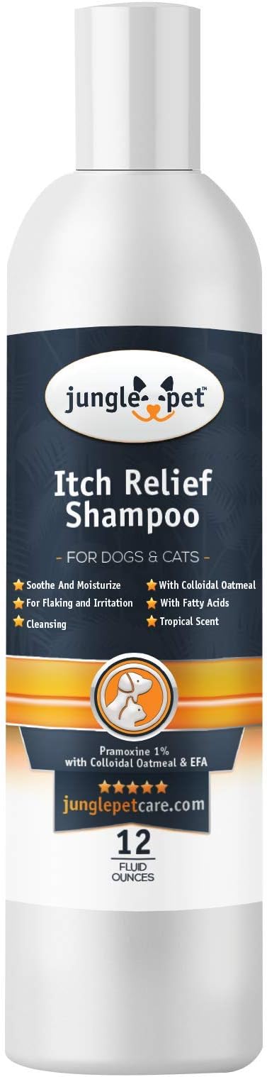 Jungle Pet Pramoxine Anti Itch Shampoo for Dogs and Cats - Soothing Cat and Dog Itchy Skin Treatment - Dog Anti Itch Shampoo Relief and Dandruff Treatment for Dogs with Colloidal Oatmeal - 16 oz