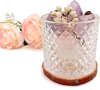 Natural Crystal Passive Stones Essential Oil Aroma Diffuser Spiritual Healing Set with Herb, Demagnetization Cup Container Clean Air Home Office Decorations (Pink Purple)