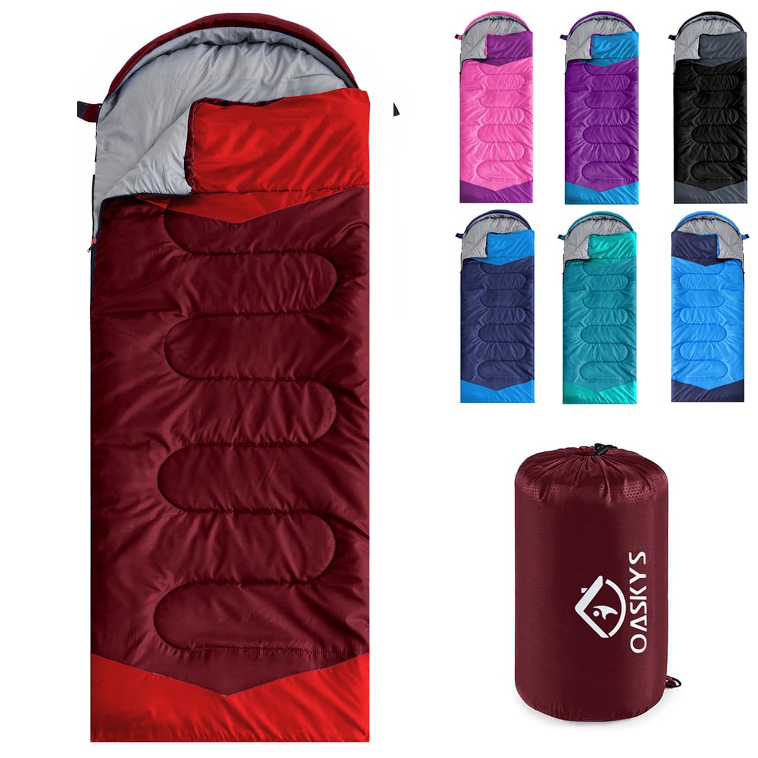 oaskys Camping Sleeping Bag - 3 Season Warm & Cool Weather - Summer Spring Fall Lightweight Waterproof for Adults Kids - Camping Gear Equipment, Traveling, and Outdoors
