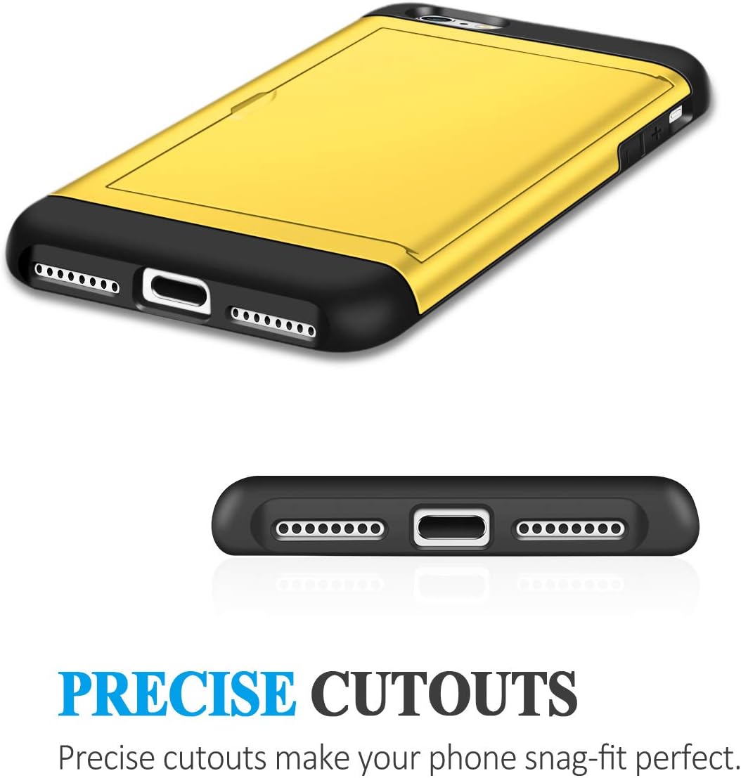 SAMONPOW Wallet Case for iPhone 7 Case with Card Holder Dual Layer Hybrid Shell Heavy Duty Protection Shockproof Anti Scratch Soft Rubber Cover Case for iPhone 7 4.7 inch Yellow