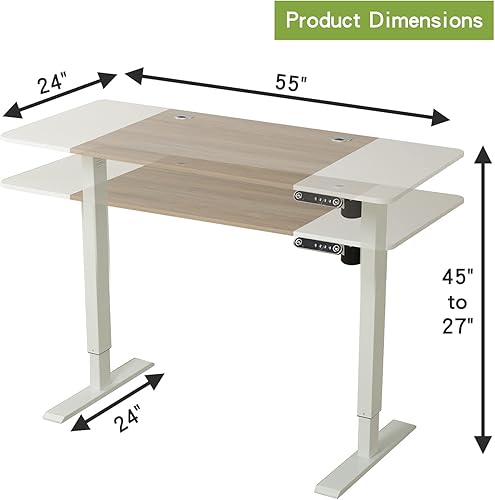 Miniatura 2 de Radlove Escritorio eléctrico de pie ajustable en altura, estación de trabajo de pie sentado de 55 x 24 pulgadas, tablero de empalme con memoria para