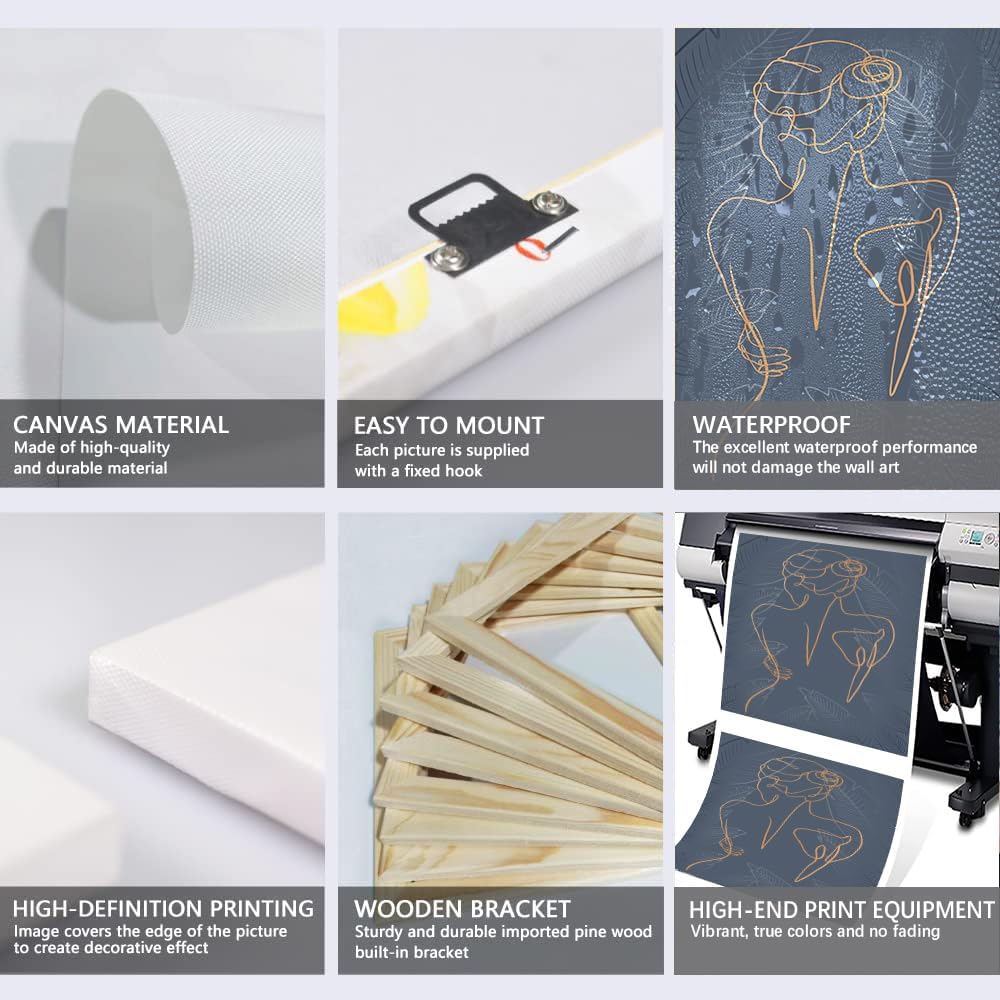 3 Piece Framed Minimalist Woman Body Wall Art - Navy Blue and Gold Abstract Female Line Art Wall Decor Modern Girl Silhouette Canvas Painting Sexy Print Poster for Bedroom Bathroom Home, 12x16 inx3