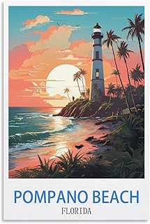 MMUNNA Pompano Beach Florida Vintage Travel Posters 08x12inch(20x30cm) Wall Art Picture Print Canvas Painting for Living Room Home Decor