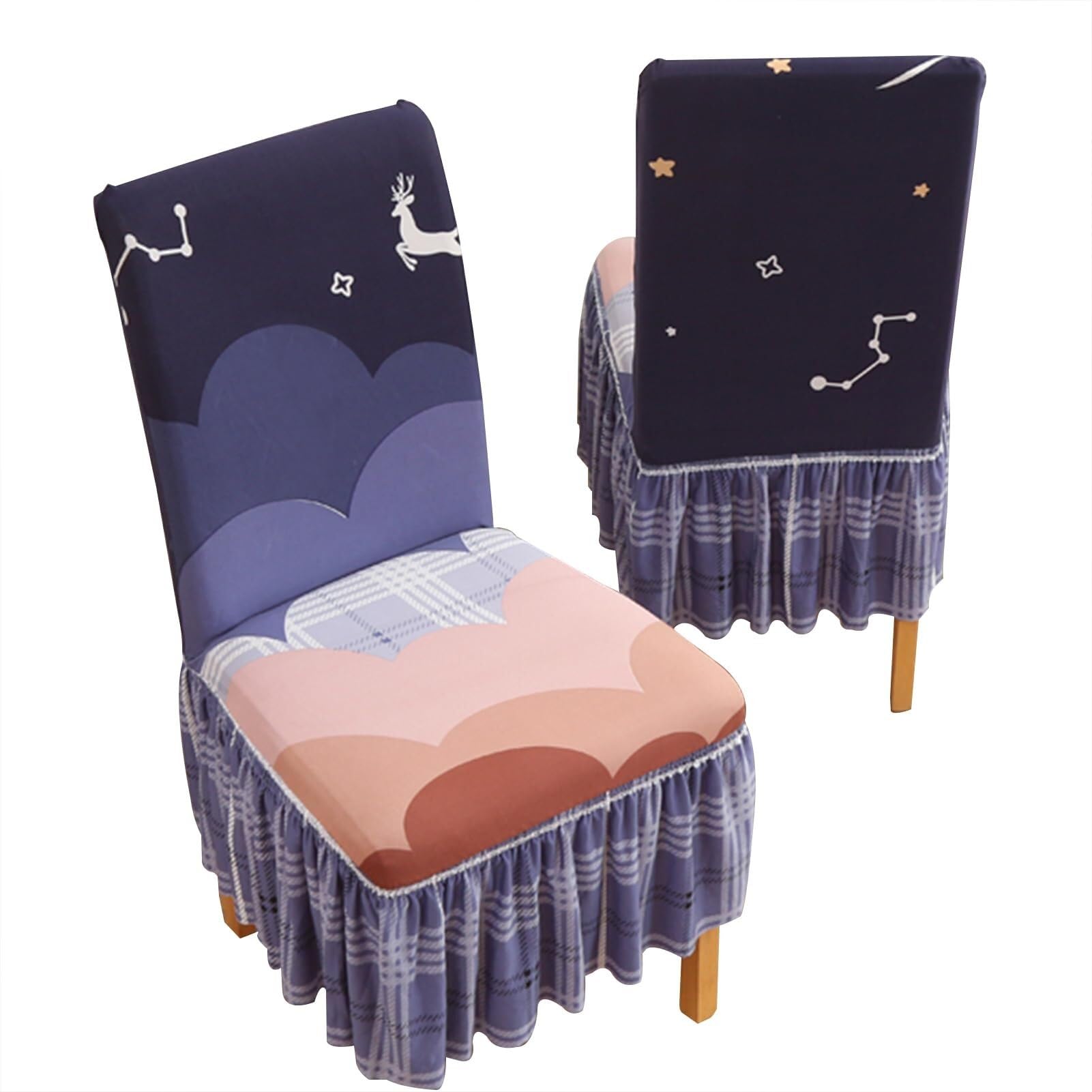 NMVAWIPT Dining Chair Covers With Skirt, Stretch Milk Silk Slipcovers, Full Protection, Fits Most Dining/Kitchen Chairs(10,2Pcs)