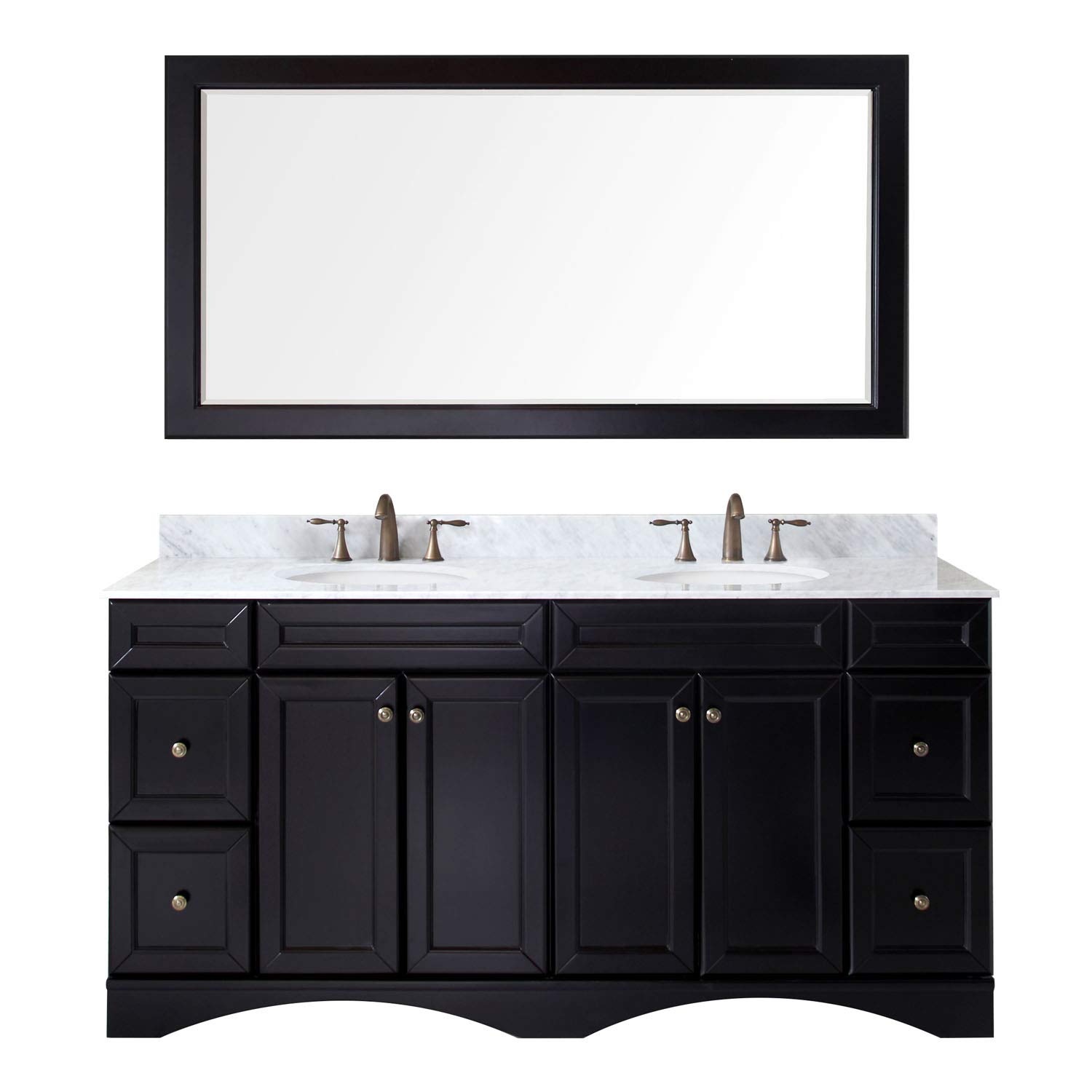 Virtu USA Talisa 72 inch Double Sink Bathroom Vanity Set in Espresso w/Square Undermount Sink, Italian Carrara White Marble Countertop, No Faucet, 1 Mirror - ED-25072-WMSQ-ES