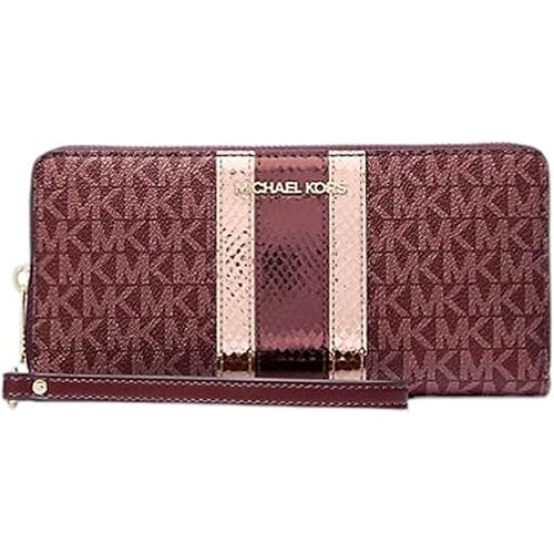 Michael Kors Jet Set Travel Large Signature Continental Wallet (Oxblood Striped)
