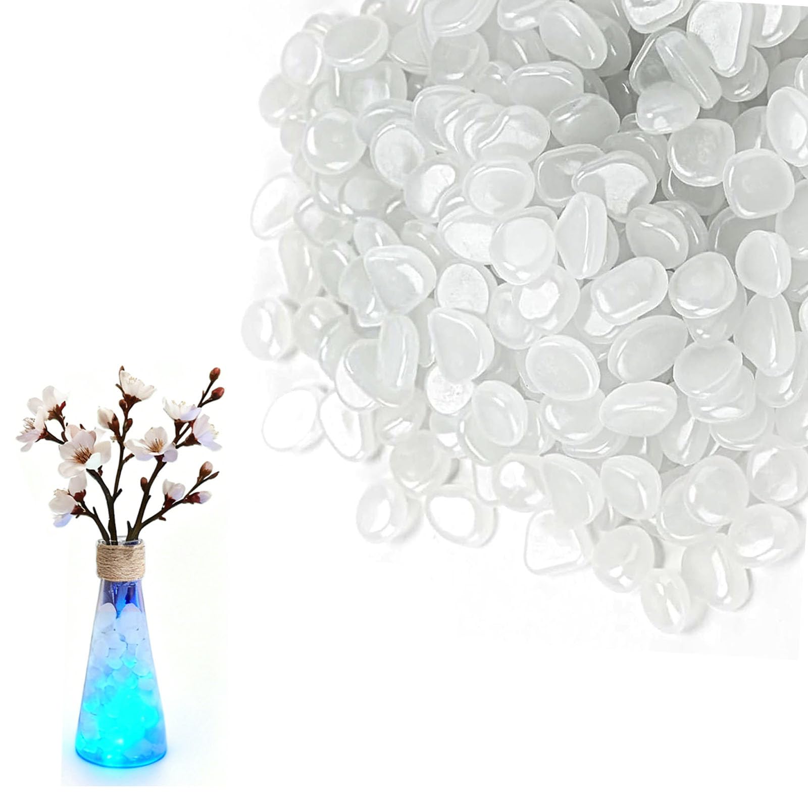 200 Pièces Lumineuses blanches Galets,Lumineux Galets de Jardin et Cailloux Decoratif,Galets Phosphorescents Blancs Phosphorescents,pour la Décoration Extérieure,Terrasse,Pelouse,Aquariums (1cm)