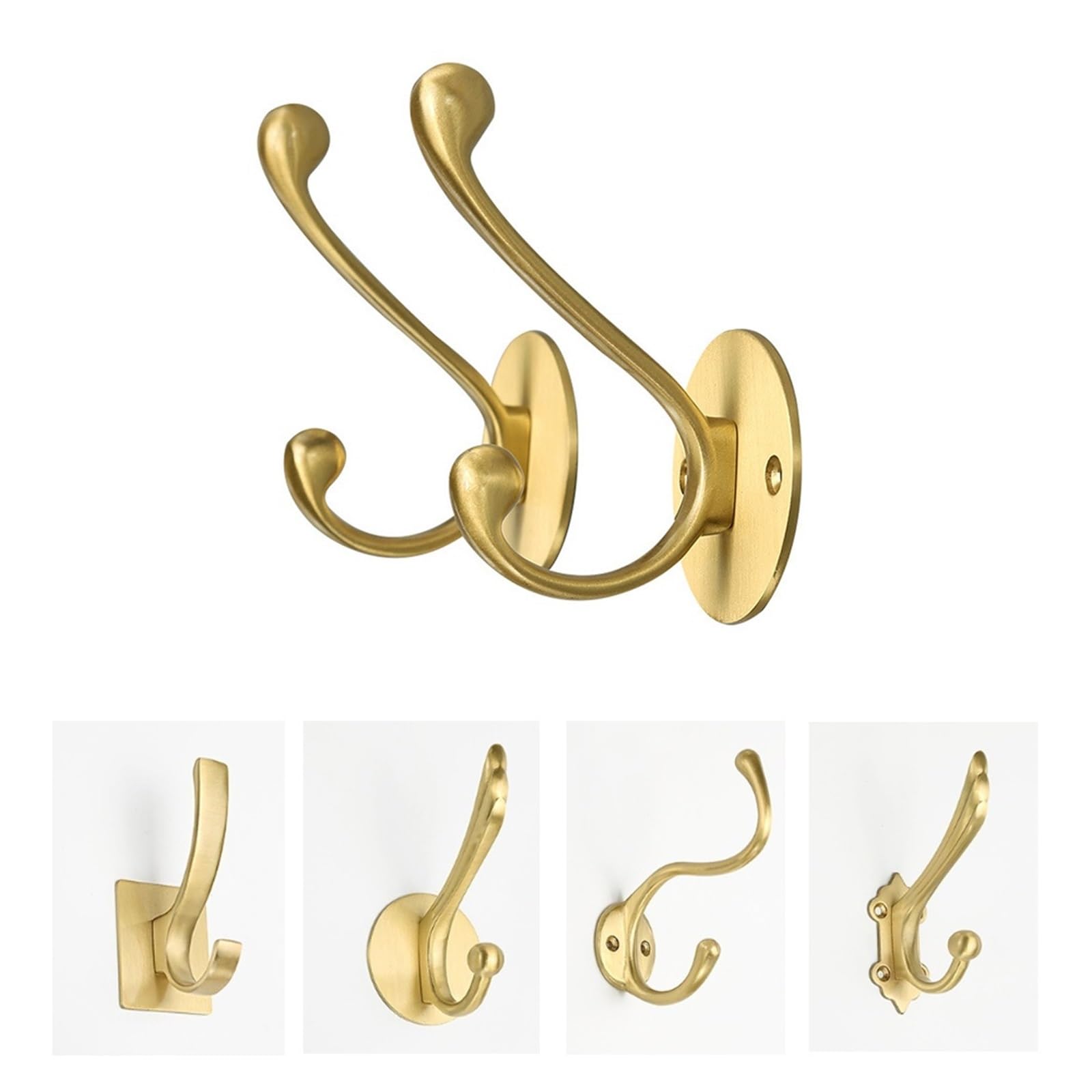 Dhetye 2Pcs D Coat Rack Wall Hooks Coat Rack,Wall Hooks,Vintage Hanger Brass Clothes Hook Bag Hat Hanging(2Pcs D)