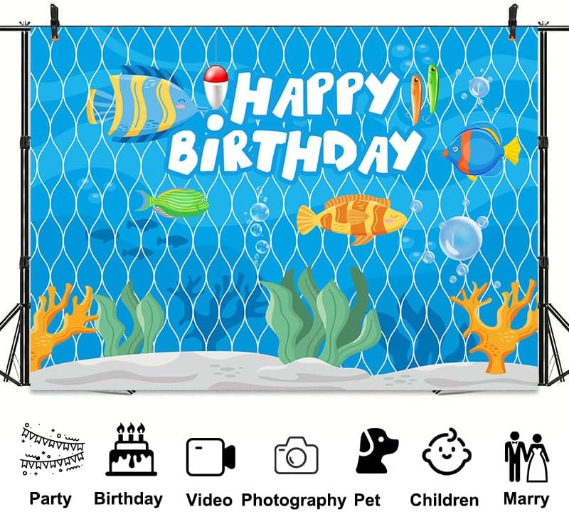 Miniatura 5 de Fondo de poliéster bajo el mar con temática de océano azul para niños, 7 x 5 pies para fiesta de cumpleaños, fotografía, decoración de sesión de