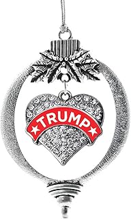 Inspired Silver - Trump Supporter - Silver Christmas Ornament - Pave Heart Charm Christmas Tree Ornament with Cubic Zirconia - Holiday Hanging Decoration