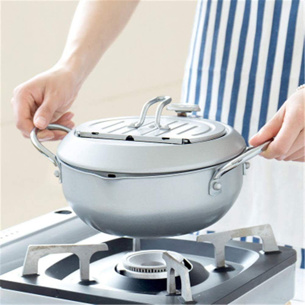 DQM Revestimiento Antiadherente Sartén con termómetro Tempura Fryer Pot, freidora, Perfecta for freír.Estufa De Gas, Placa De Inducción, Estufa Eléctrica.fácil de Limpiar