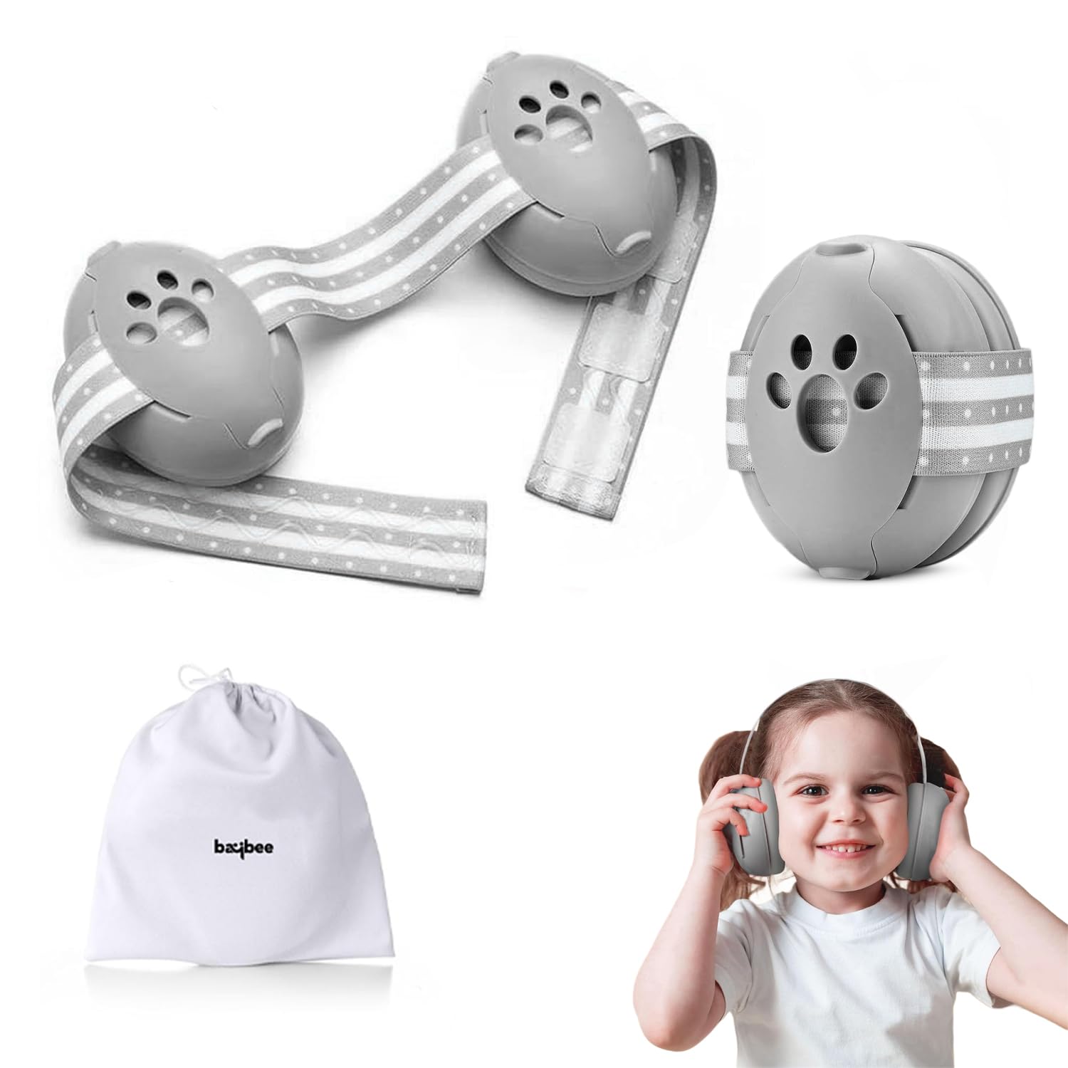 Baybee Noise Reduction Ear Muffs for Baby | Essential Infants Ear Protector Headphones with 25db Noise Cancellation & Adjustable Headband | Improves Sleep, Ideal for Travel, Concerts, Fireworks (Grey)