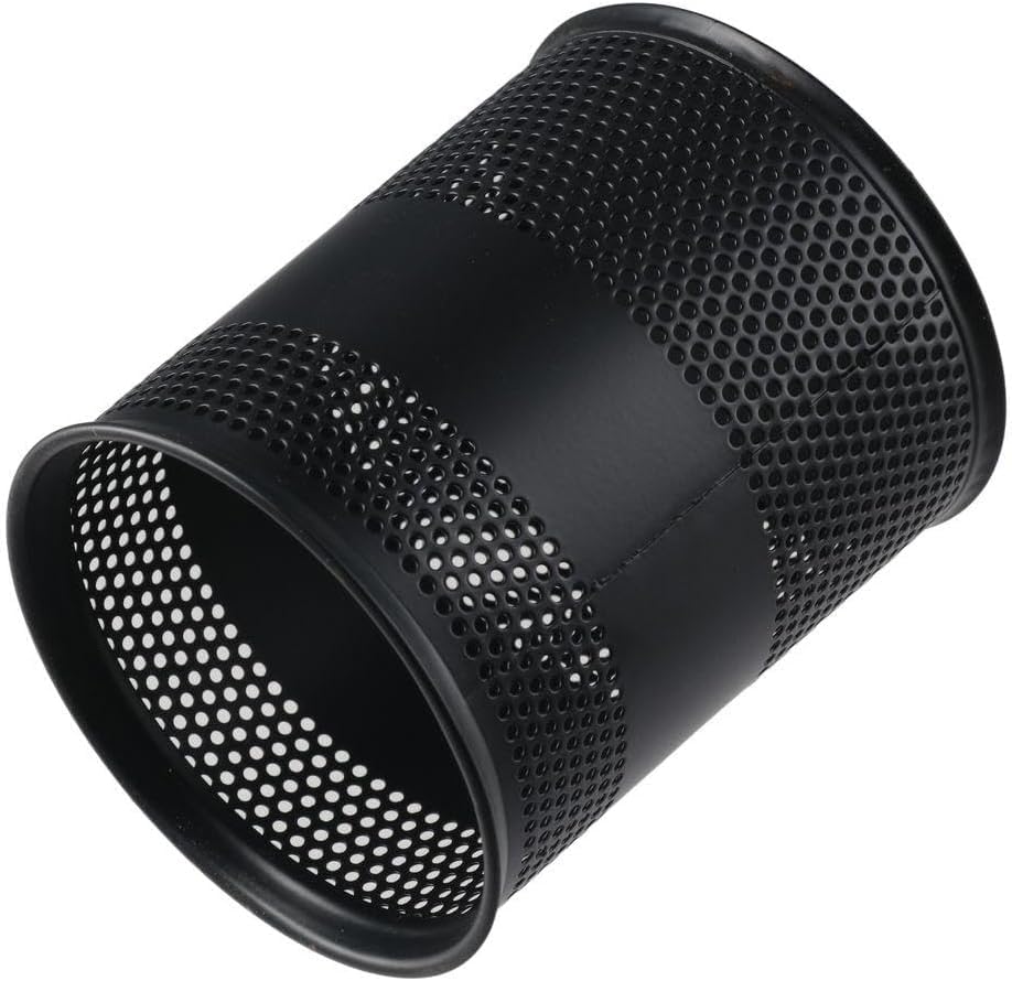 Image of Round Pen Stand Wire Mesh with Solid Strip - Metal Desk Organizer for Office, Home, School | Premium Black Stationery Holder for Pens, Pencils, Markers & Accessories
