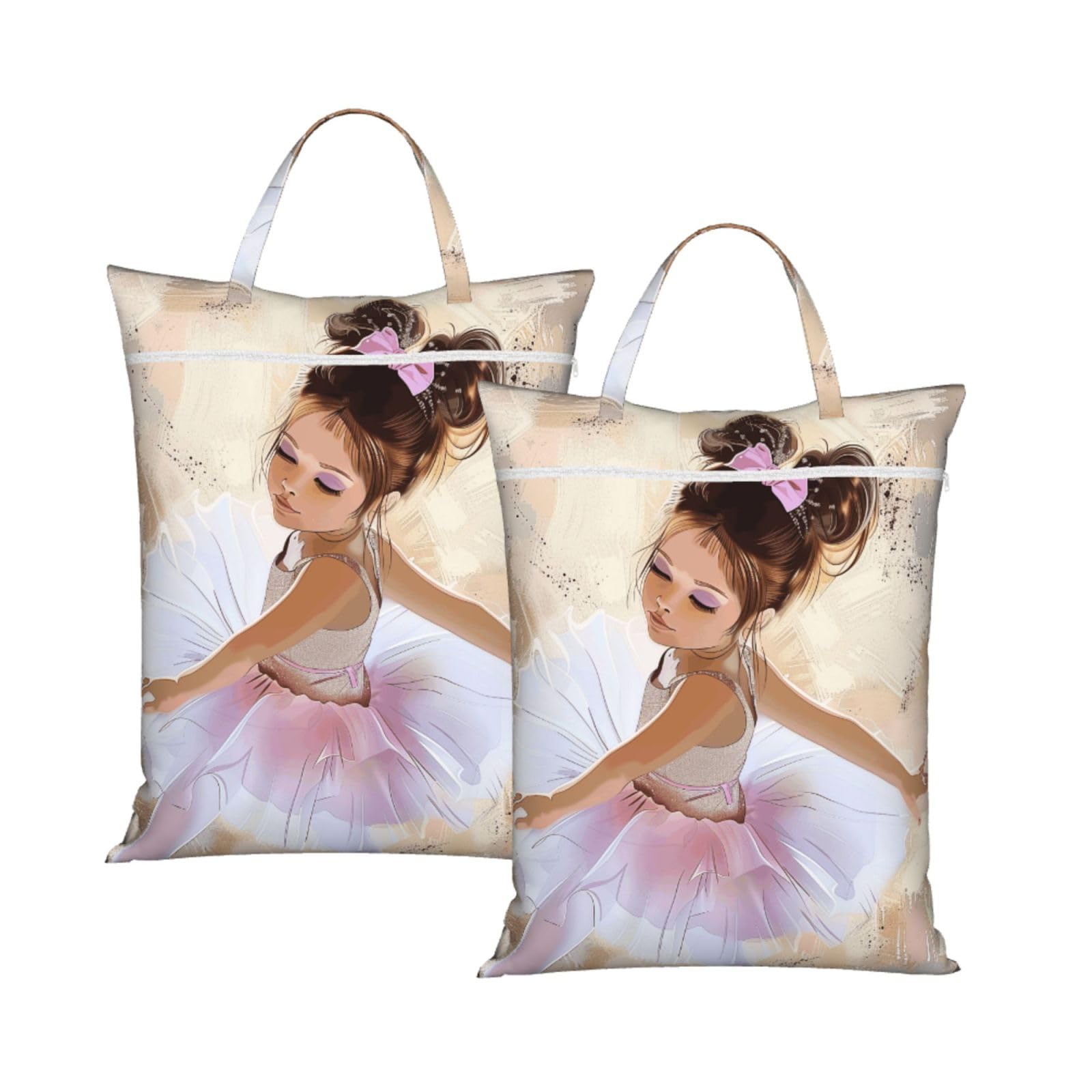 Large Travel Laundry Bags,Little Ballerina Dancing Girl Print with Handle Foldable Laundry Bag for Holidays Gym Swimming and Family Trips, 2Pcs