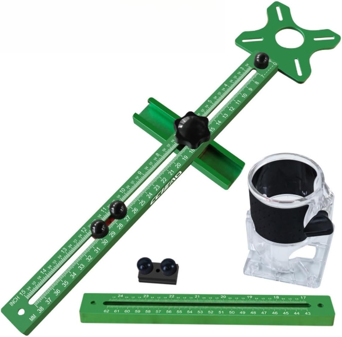 4 In 1 Router Milling Groove Bracket, Cabinet Hardware Jig Woodworking Cutting and Milling Tool with Adjustable Router Circle Cutting Guide for Accurate Hole Drilling (With Base)