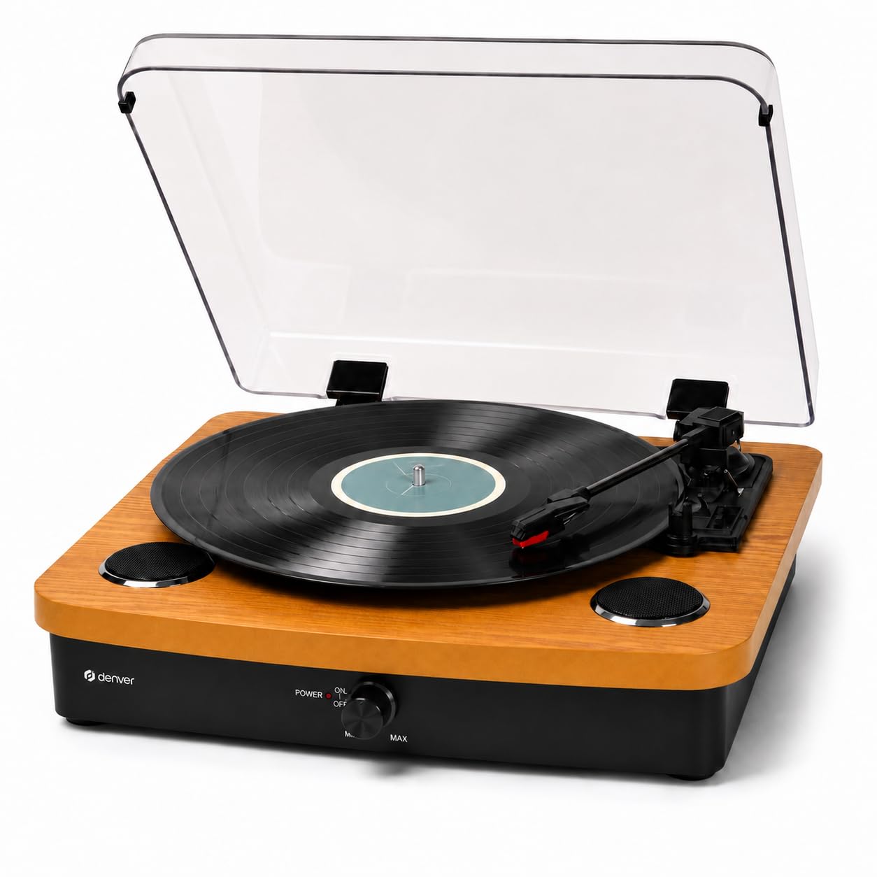 Denver VPL-230LW Tocadiscos Bluetooth, 3 velocidades 33/45/78 RPM, Altavoces Integrados, USB/SD MP3, Salida Phono, Madera Clara