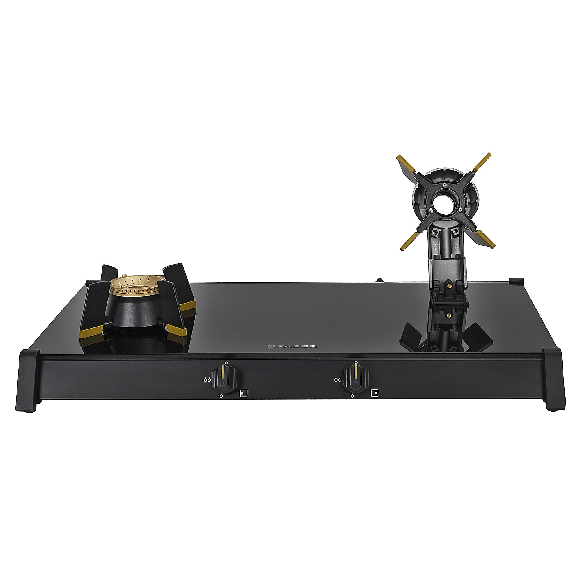 Faber Liftable Burners Freestanding Cooktop | Genius 752 Bk | 75Cm Width | Brass Burners | Manual Ignition | Abs Knobs | Pan Support | 2 Yrs Comprehensive,5 Yrs Valve & Burners,7 Yrs On Glass, Black