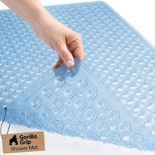 Vista 40 de GORILLA GRIP Alfombrilla para bañera patentada, lavable a máquina, con ventosas y orificios de drenaje para mantener las bañeras limpias, suave
