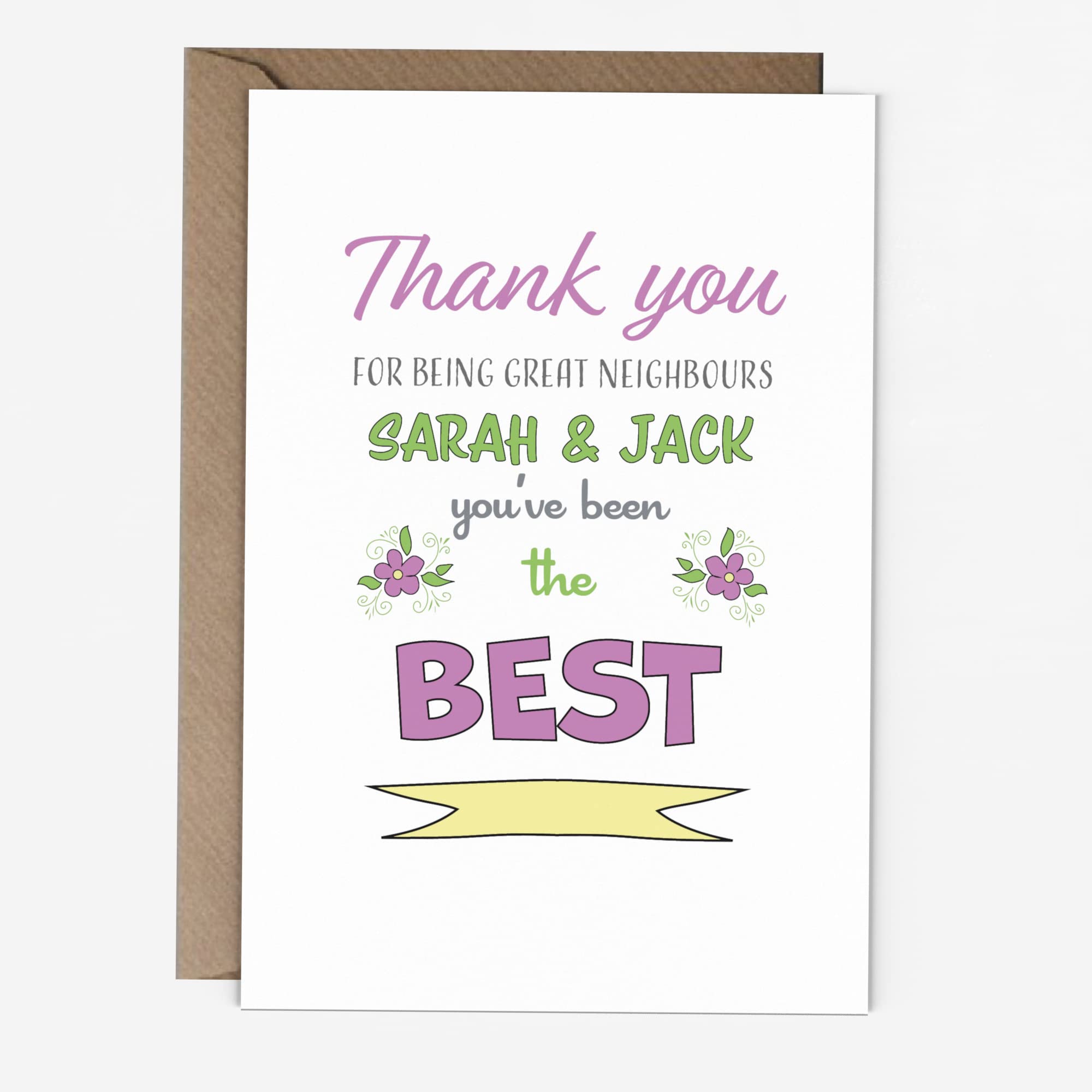 Personalised Thank You for Being Great Neighbours Card, Blank Inside, 300gsm, with Kraft Envelope, 11.7 x 17.2 cm