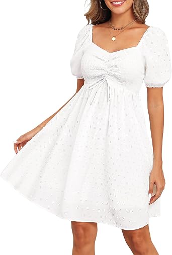 Pinup Fashion Summer Dresses for Women 2025 - Easter Graduation Spring Puff Sleeve Smocked Short Sundress